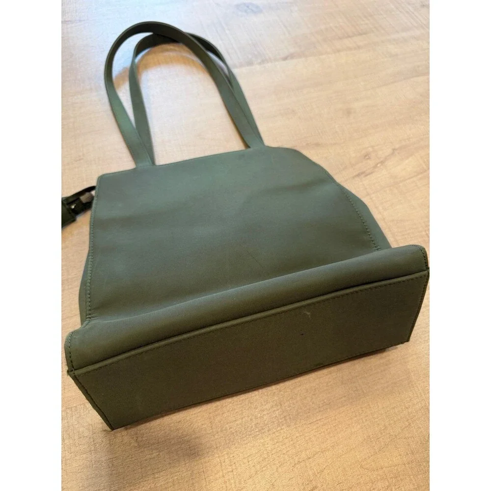 GUESS Forest Green Nylon Tote Bag Shoulder Purse Front Zip Pocket Logo